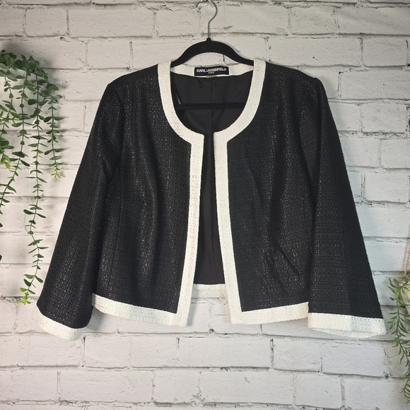 Karl Lagerfeld Jackets & Blazers - Karl Lagerfeld Vintage Black White Cropped Openfront 3/4 Sleeve Lined Blazer Xl